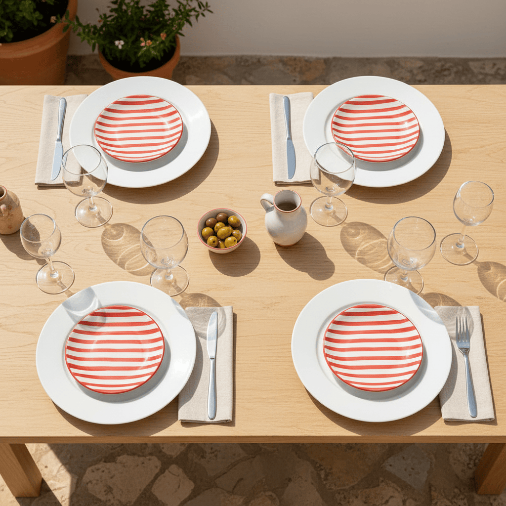 Assiette à pain rayée rouge et blanche I Vaisselle du Portugal en ligne Assiette rayée "Costa Nova Mar" 15cm - Rouge