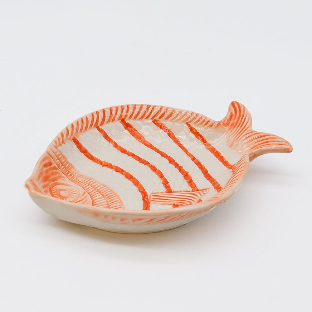 Assiette en forme de poisson rayée orange et blanche Assiette creuse rayée en forme de poisson - Orange
