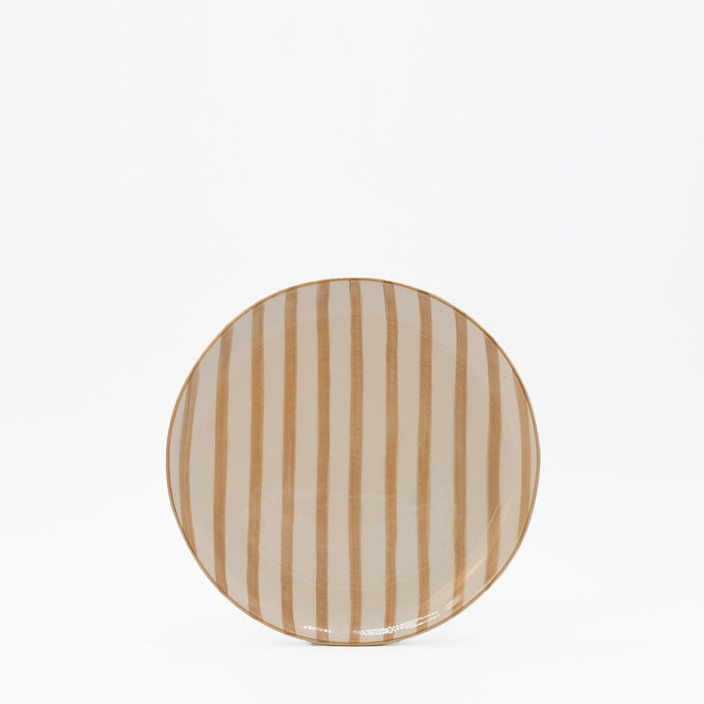 Assiette en porcelaine portugaise rayée marron et blanc Assiette rayée "Costa Nova Mar" 20cm - Moka