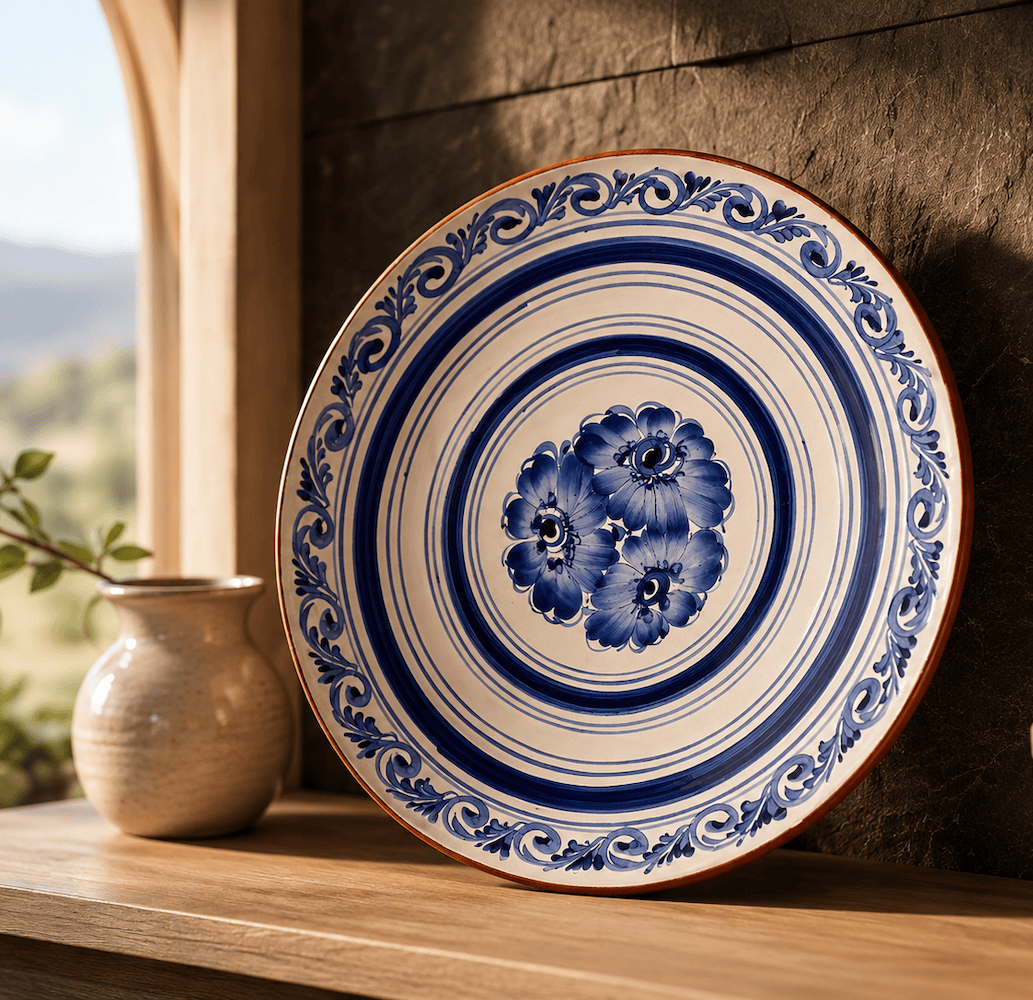 Assiette en terre cuite du Portugal Assiette en terre cuite 28cm - Bleue