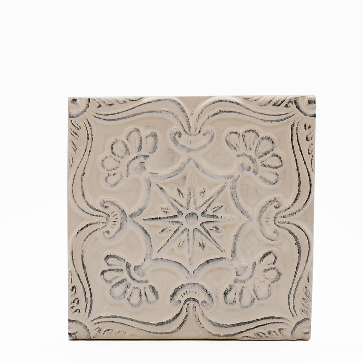Azulejo à relief blanc du Portugal Azulejo Padrão à relief - 15x15cm