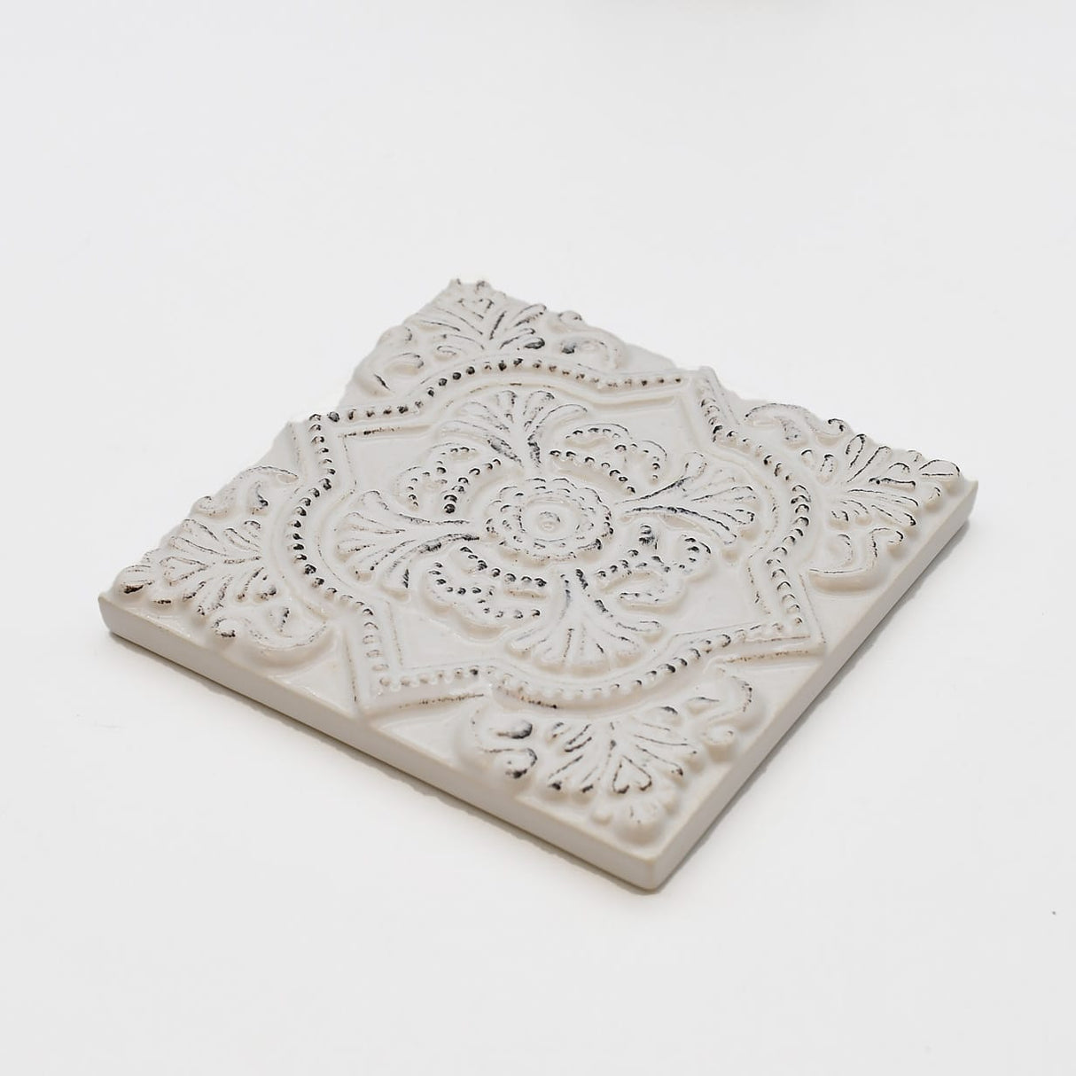 Azulejo du Portugal blanc I Fabrication artisanale Azulejo Padrão à relief - 10x10cm