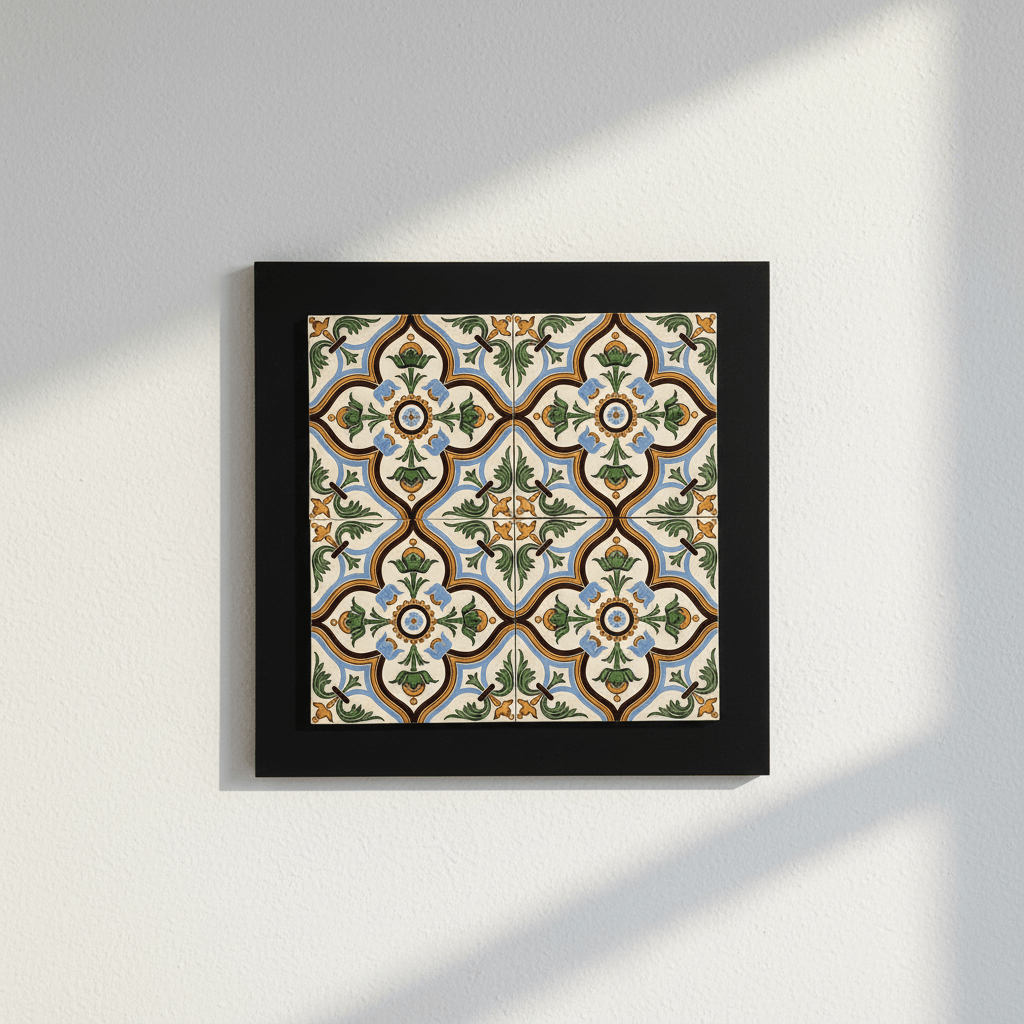 Azulejo hispano-maure artisanal 14x14cm | Fait main Portugal Azulejo Hispano-Maure 14x14cm