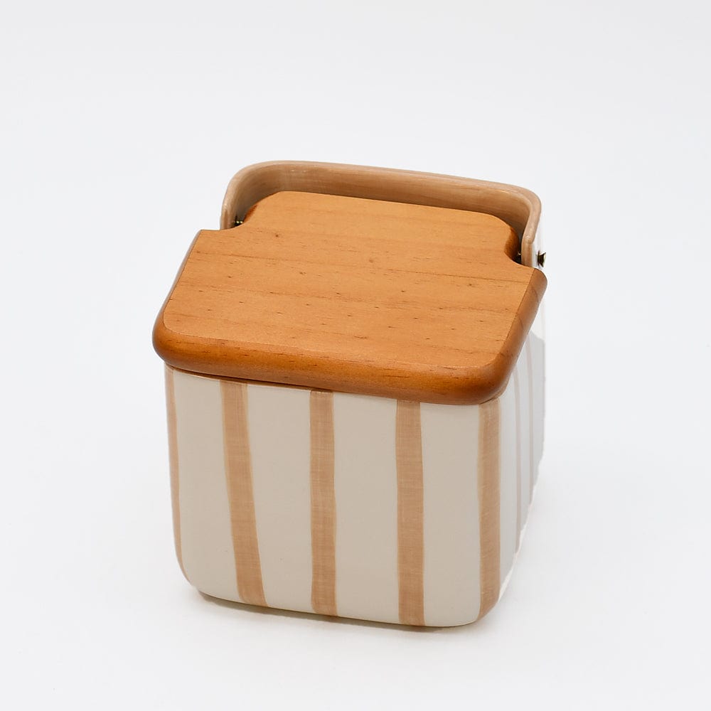 Boite de rangement de cuisine rayée moka et blanc Boite de cuisine rayée "Costa Nova Mar" - Moka