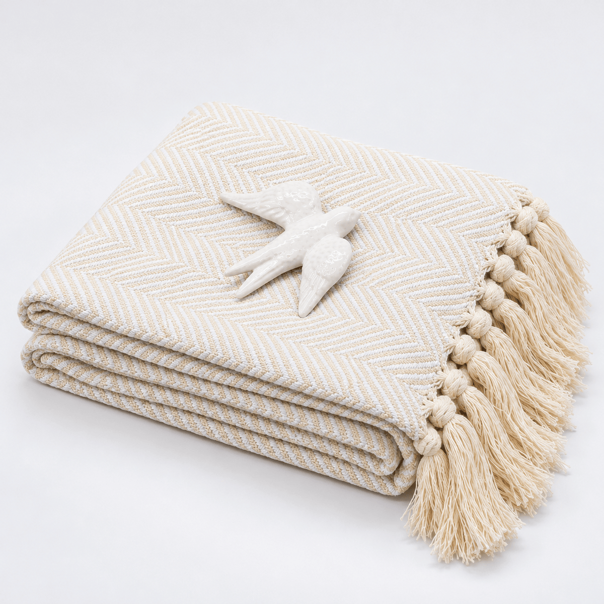 Coffret cadeau portugais plaid blanc & hirondelle en céramique Sac cadeau I Plaid à chevrons blanc et hirondelle assortie