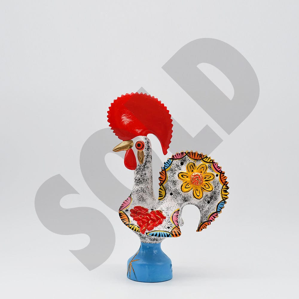 Coq du Portugal blanc en terre cuite par Prazeres Cota Coq de Barcelos 25cm blanc - Prazeres Côta