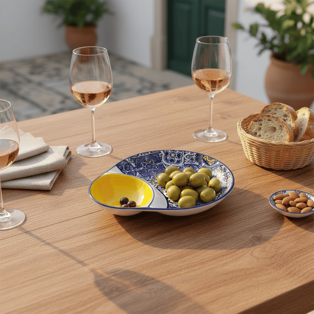 Coupe à olives traditionnelle du Portugal Petite assiette à olives en céramique "Azulejos" - Jaune