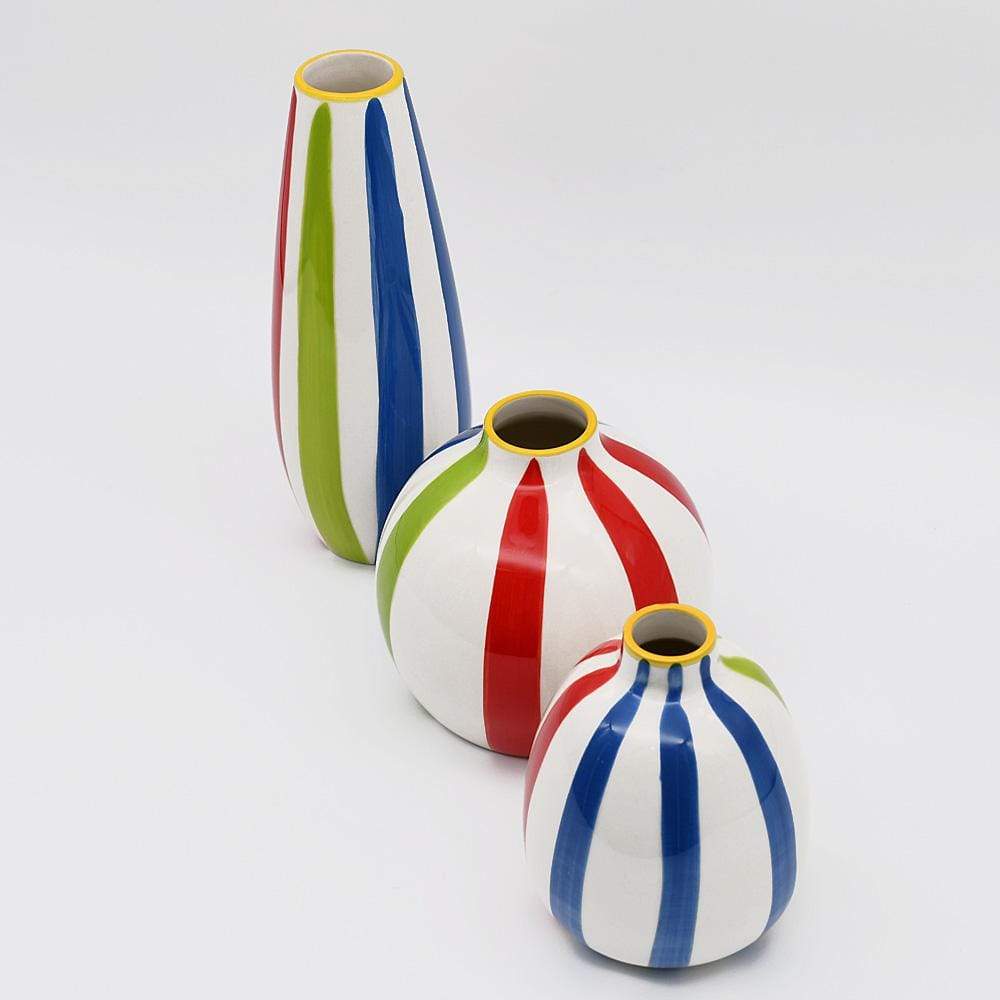 Ensemble de 3 soliflores multicolores I Vases en céramique du Portugal Ensemble de 3 vases rayés multicolores