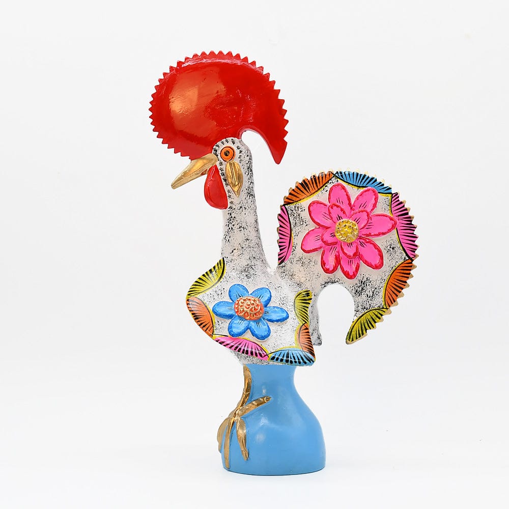 Grand Coq du Portugal blanc en terre cuite Prazeres Cota Coq de Barcelos 40cm blanc - Prazeres Côta
