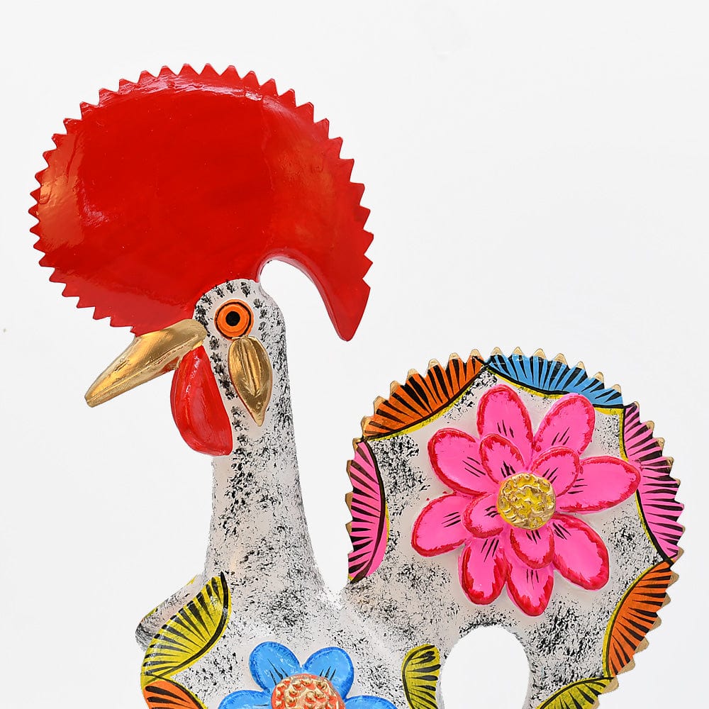 Grand Coq du Portugal blanc en terre cuite Prazeres Cota Coq de Barcelos 40cm blanc - Prazeres Côta