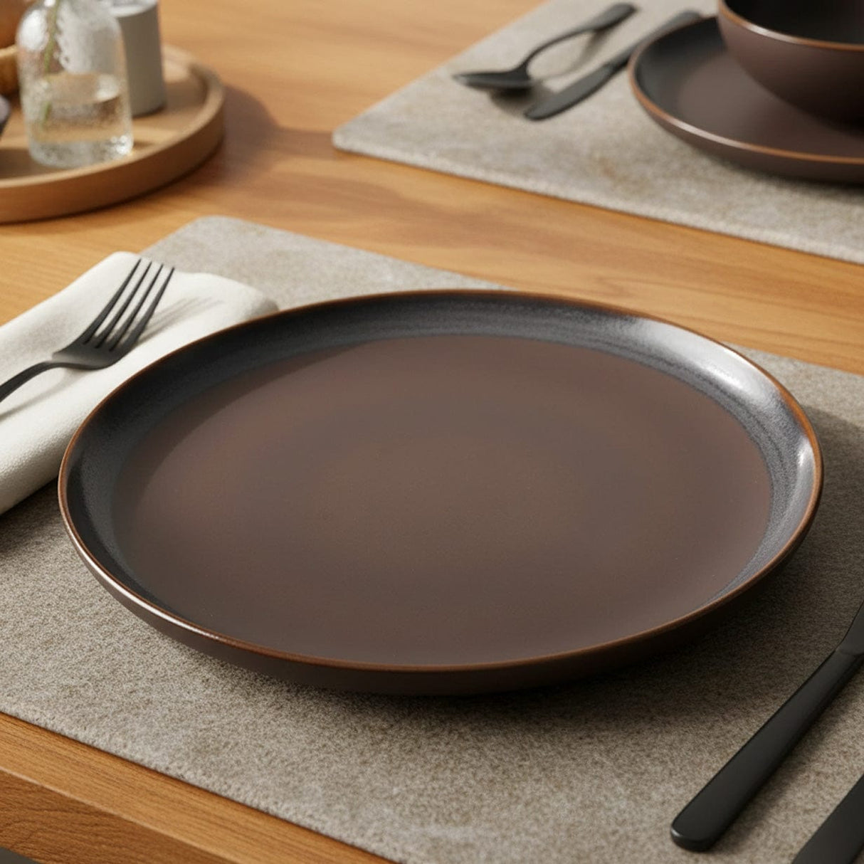 Grande assiette en grès marron portugais Assiette en grès "Café" - 29cm