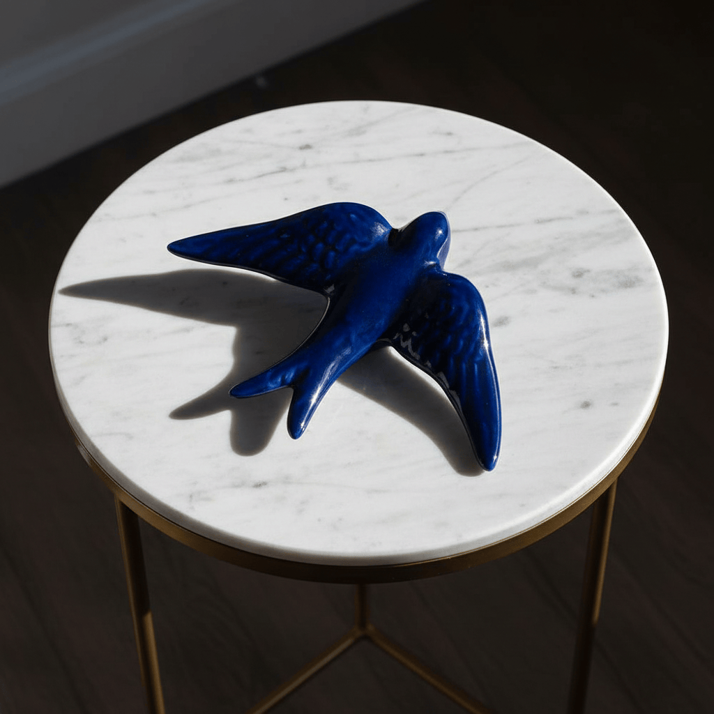 Hirondelle bleue en céramique I Produit artisanal du Portugal Hirondelle lisse en céramique bleue