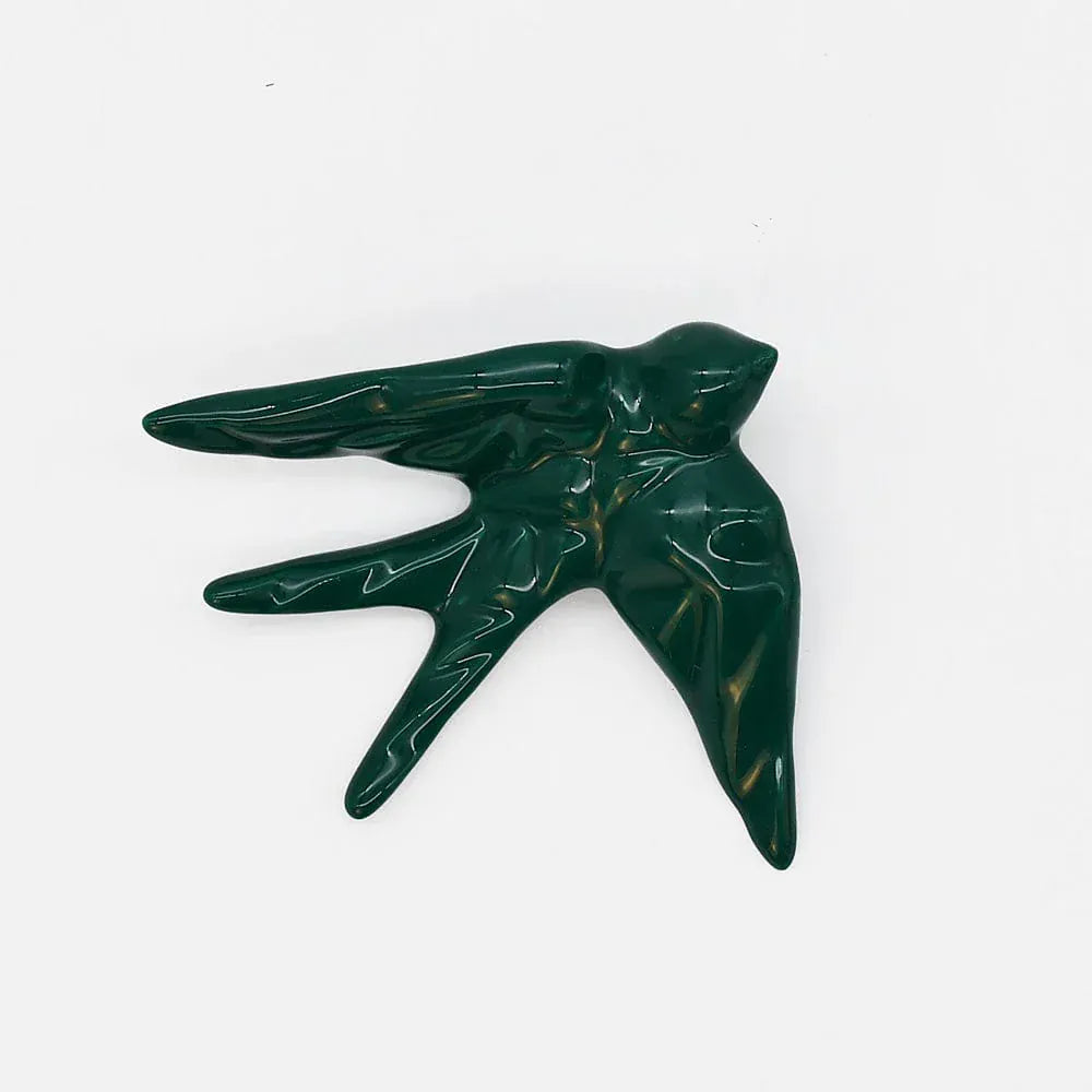 hirondelle en céramique stylisée et modernisée vert brillant dans sa boîte cadeau Luisa Paixão. Coffret hirondelle stylisée - Vert