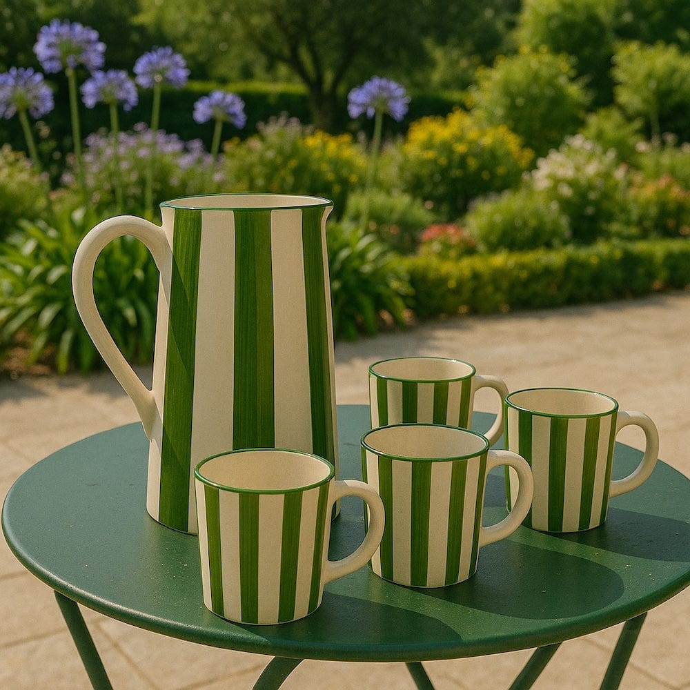 Mug en céramique portugaise rayé vert et blanc Mug rayé "Costa Nova Mar" - Vert