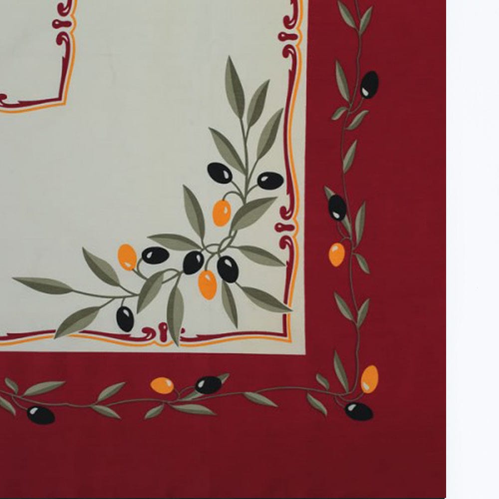 Nappe portugaise rouge motifs oliviers – Coton & polyester facile à entretenir Nappe en coton "Azeitona" - Rouge