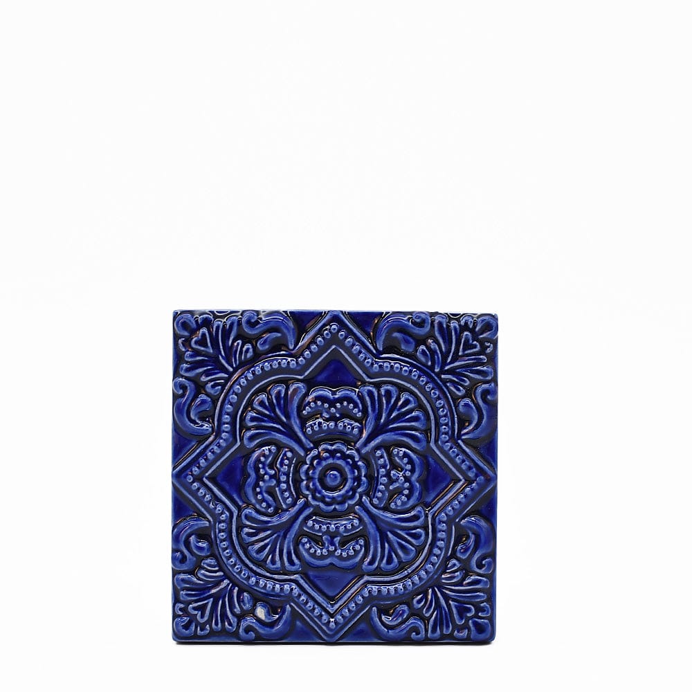 Petit Azulejo en relief bleu cobalt du Portugal I Fabrication artisanale Azulejo Padrão à relief