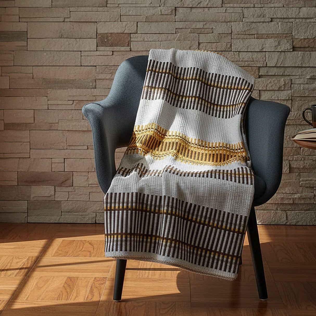 Plaid portugais Menizas d'Aire ocre Plaid traditionnel portugais à galon - Ocre