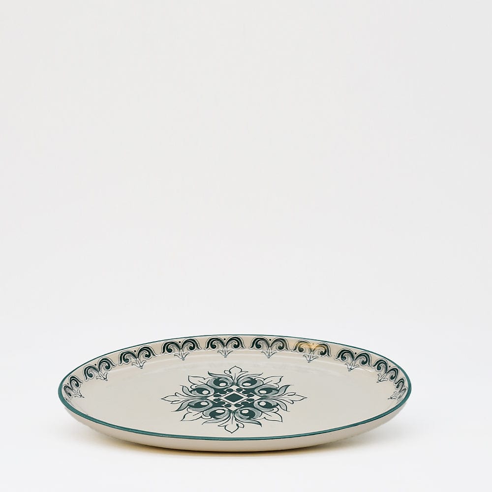 Plat ovale en céramique vert et blanc motifs Azulejos 26cm Plat ovale en céramique "Brasão" 26cm - Vert
