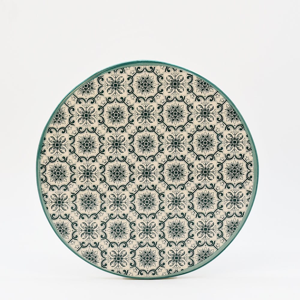 Plateau en céramique vert et blanc motifs azulejos version 1 Plateau en céramique "Padrão" - Vert