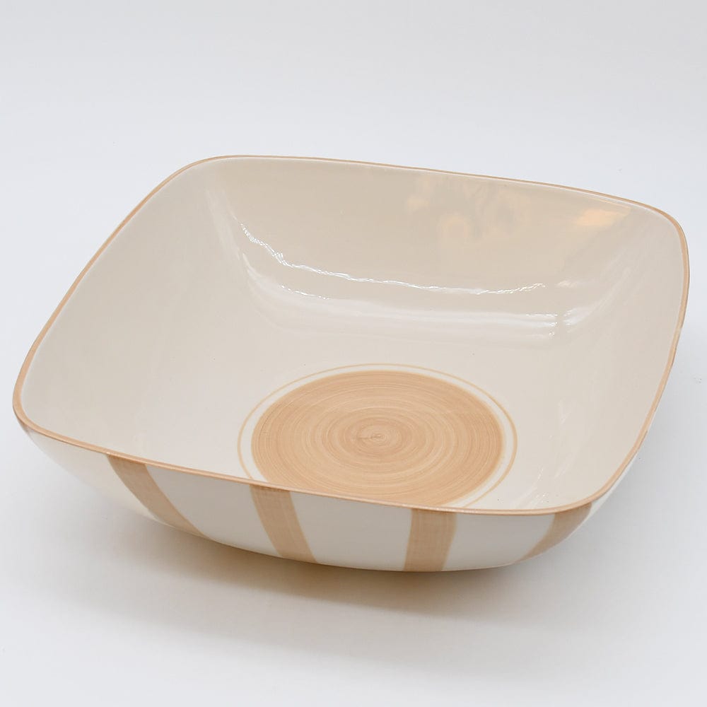 Saladier rayé moka et blanc I Vaisselle du Portugal en ligne Saladier rayé "Costa Nova Mar" 28cm - Moka