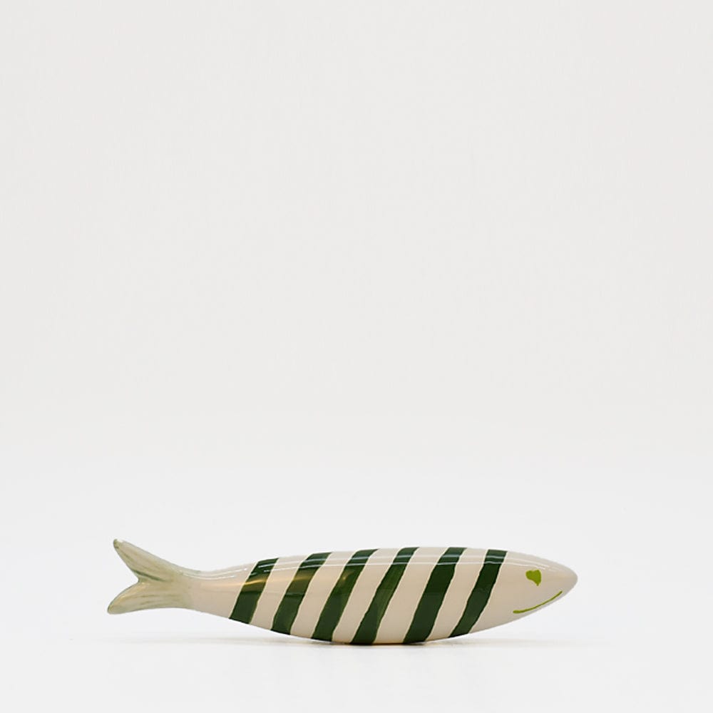 Sardine décorative souriante en céramique portugaise rayée blanc et orange Sardine souriante en céramique - Verte