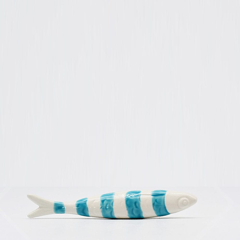 Sardine en céramique de Caldas da Rainha I Décoration murale Sardine rayée en céramique de Caldas da Rainha - Blanc & turquoise