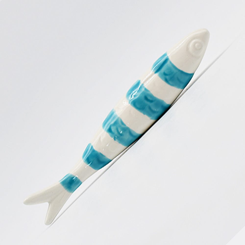 Sardine en céramique de Caldas da Rainha I Décoration murale Sardine rayée en céramique de Caldas da Rainha - Blanc & turquoise Blanc & Turquoise