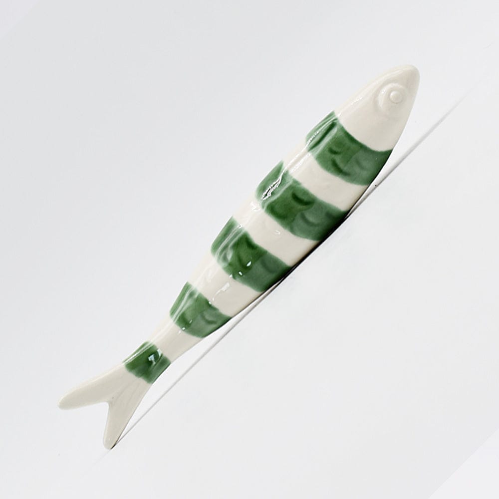 Sardine en céramique de Caldas da Rainha I Décoration murale Sardine rayée en céramique de Caldas da Rainha - Blanc & vert