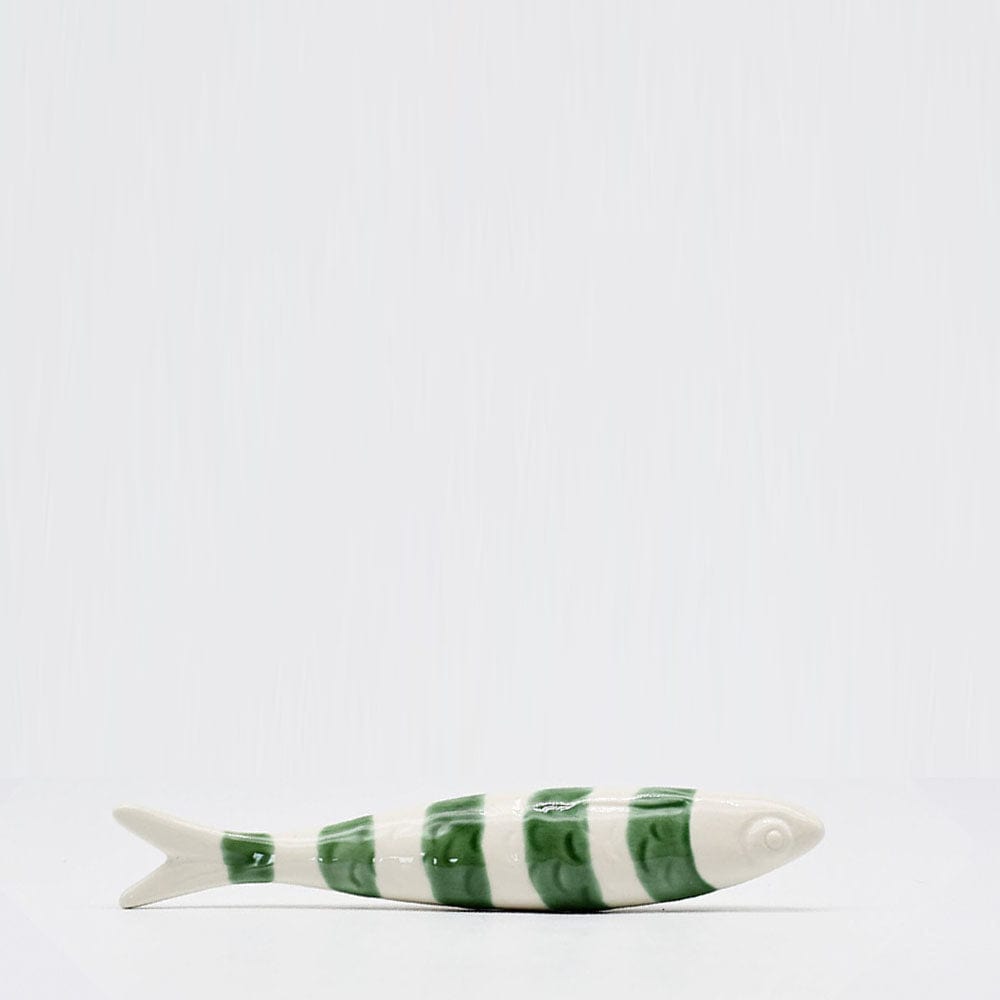 Sardine en céramique de Caldas da Rainha I Décoration murale Sardine rayée en céramique de Caldas da Rainha - Blanc & vert