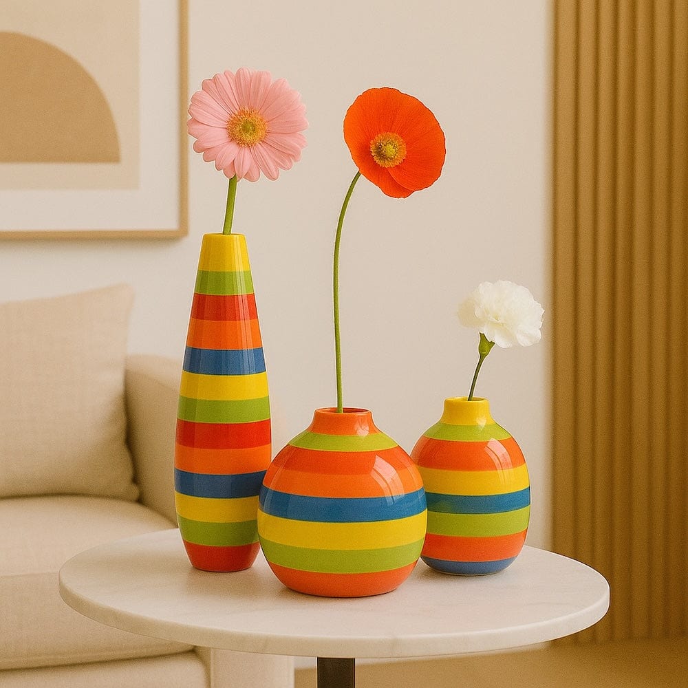 Soliflore long rayé multicolore I Vases en céramique du Portugal Soliflore en céramique rayé - Multicolore