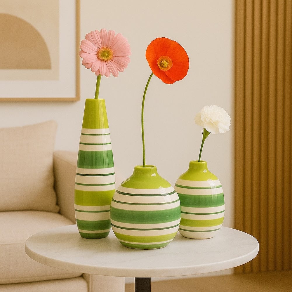 Soliflore ovale rayé vert I Vases en céramique du Portugal Vase ovale rayé - Vert