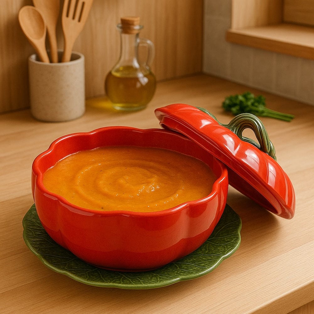 Soupière en forme de tomate I Vaisselle traditionnelle portugaise Soupière en céramique en forme de tomate