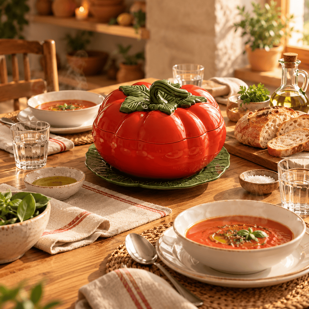 Soupière en forme de tomate I Vaisselle traditionnelle portugaise Soupière en céramique en forme de tomate