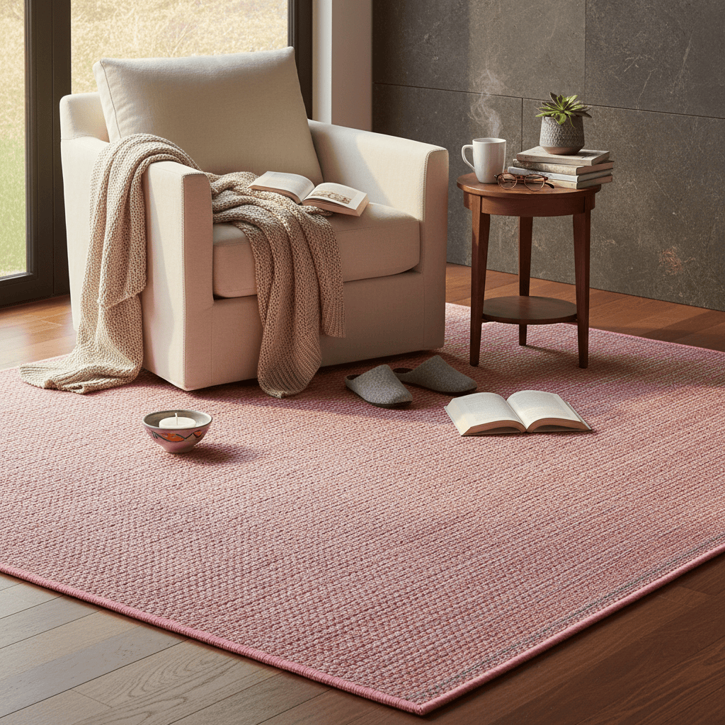 Tapis rose en fibres mélangées I Fabrication artisanale portugaise Tapis en fibres mélangées - Rose