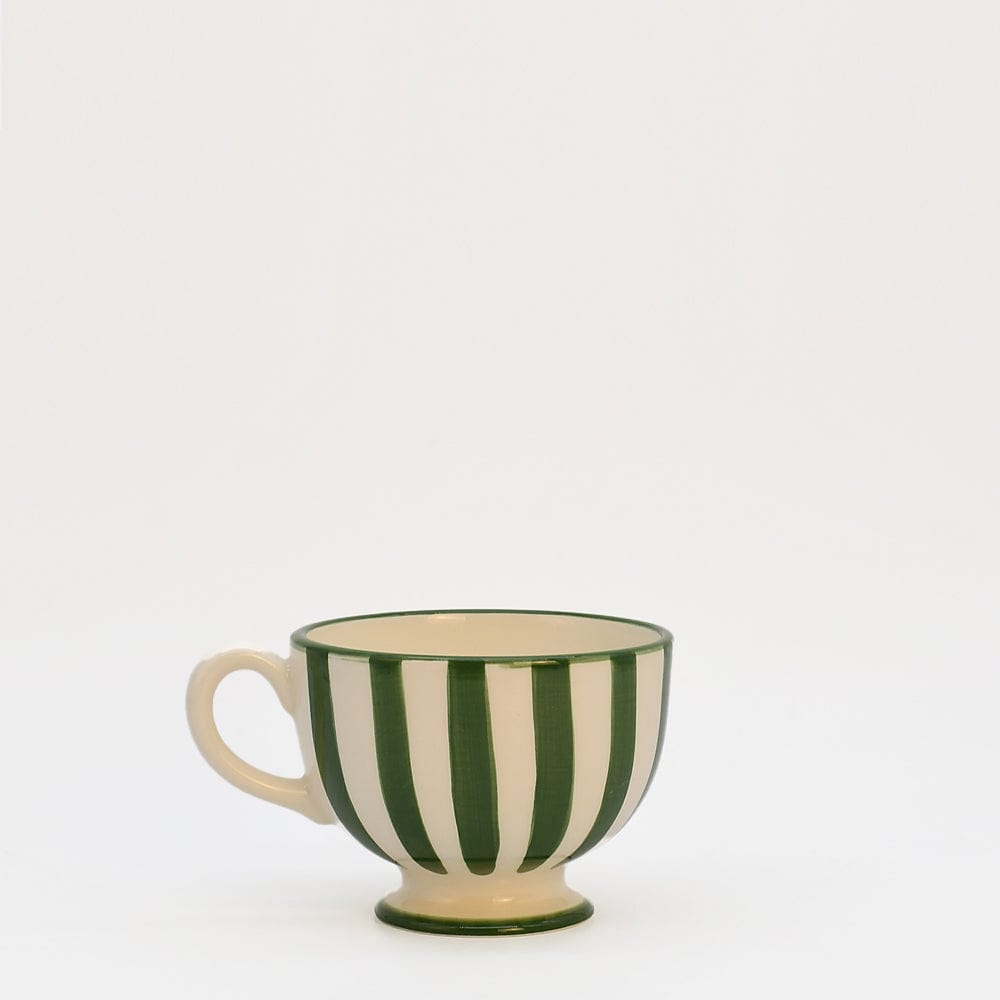 Tasse à pied en céramique portugaise rayé noir et blanc Tasse à pied "Costa Nova Mar" - Verte