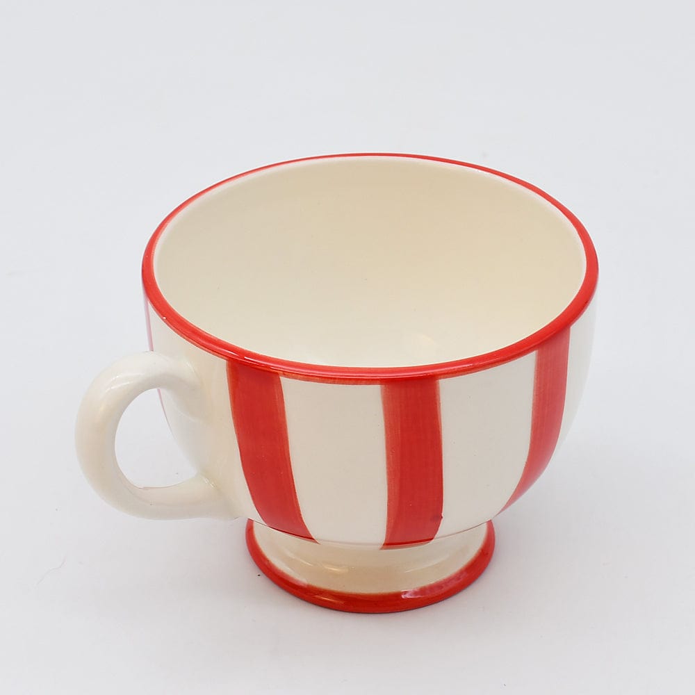 Tasse à pied en céramique portugaise rayé rouge et blanc Tasse à pied "Costa Nova Mar" - Rouge