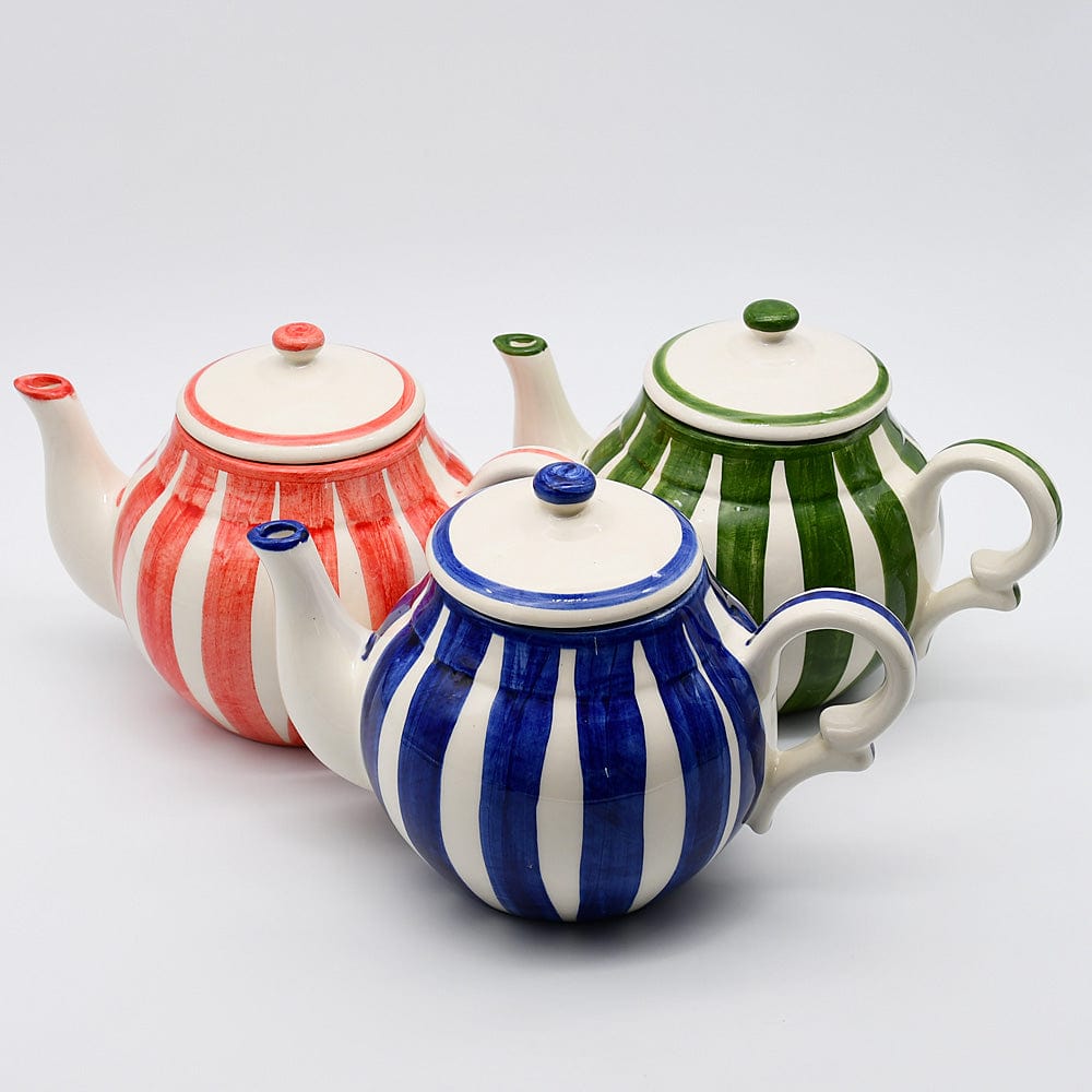 Théière en porcelaine verte I Vaisselle du Portugal en ligne Théière rayée "Costa Nova Mar" - Verte