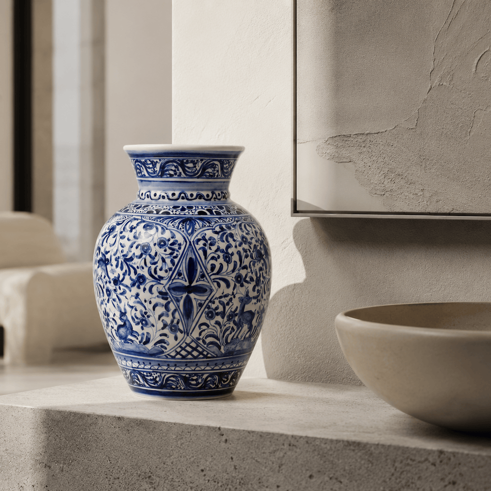 Vase en céramique de Coimbra bleu Vase en céramique de Coimbra