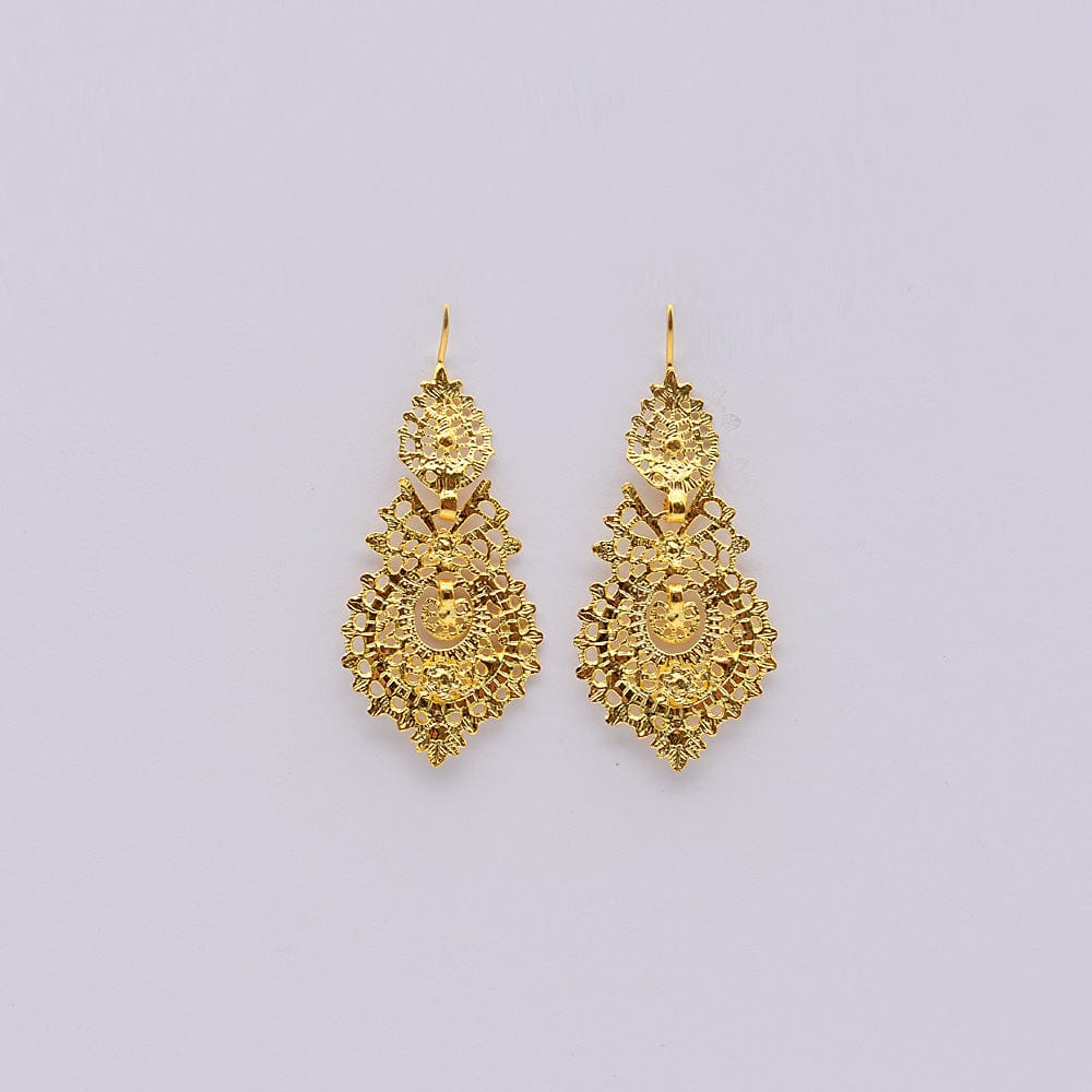 Boucles d'oreille A Rainha en or I Bijoux portugais en ligne Brincos À Rainha I Boucles d'oreille en argent doré - 2.5cm