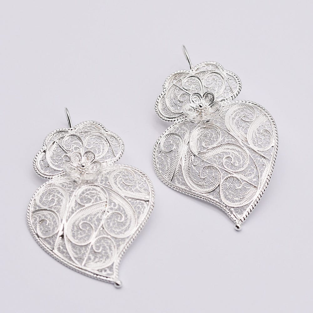 Boucles d'oreille Coeur de Viana en filigrane d'argent 6,5cm Coração de Viana I Boucles d'oreille en argent - 6,5cm