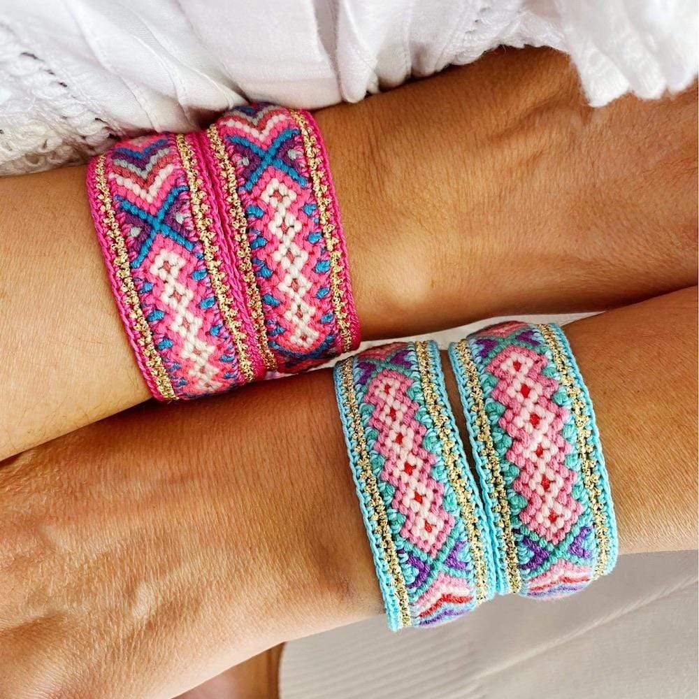 Bracelet en liège I Médaillon rose Azulejos I Bijoux portugais Bracelet macramé turquoise