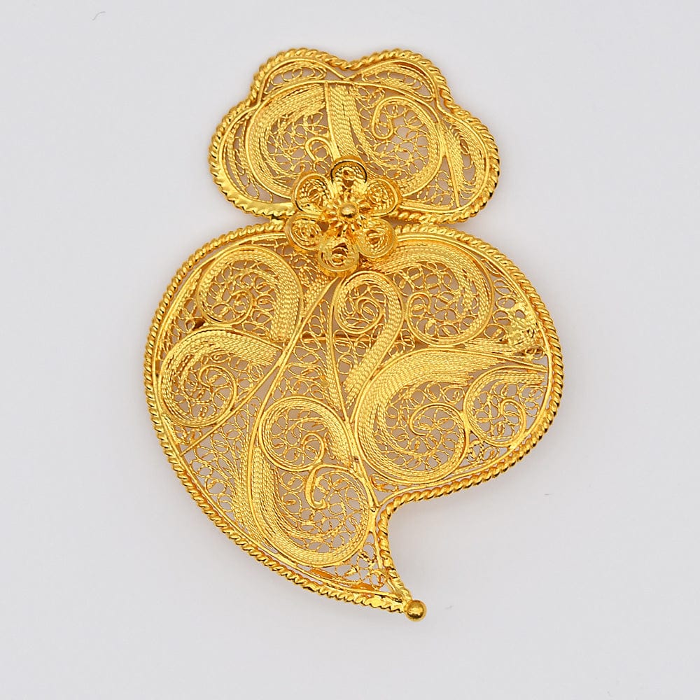 Broche Coeur de Viana en argent doré 6cm I Vente bijoux argent Coração de Viana I Broche en argent doré - 6cm