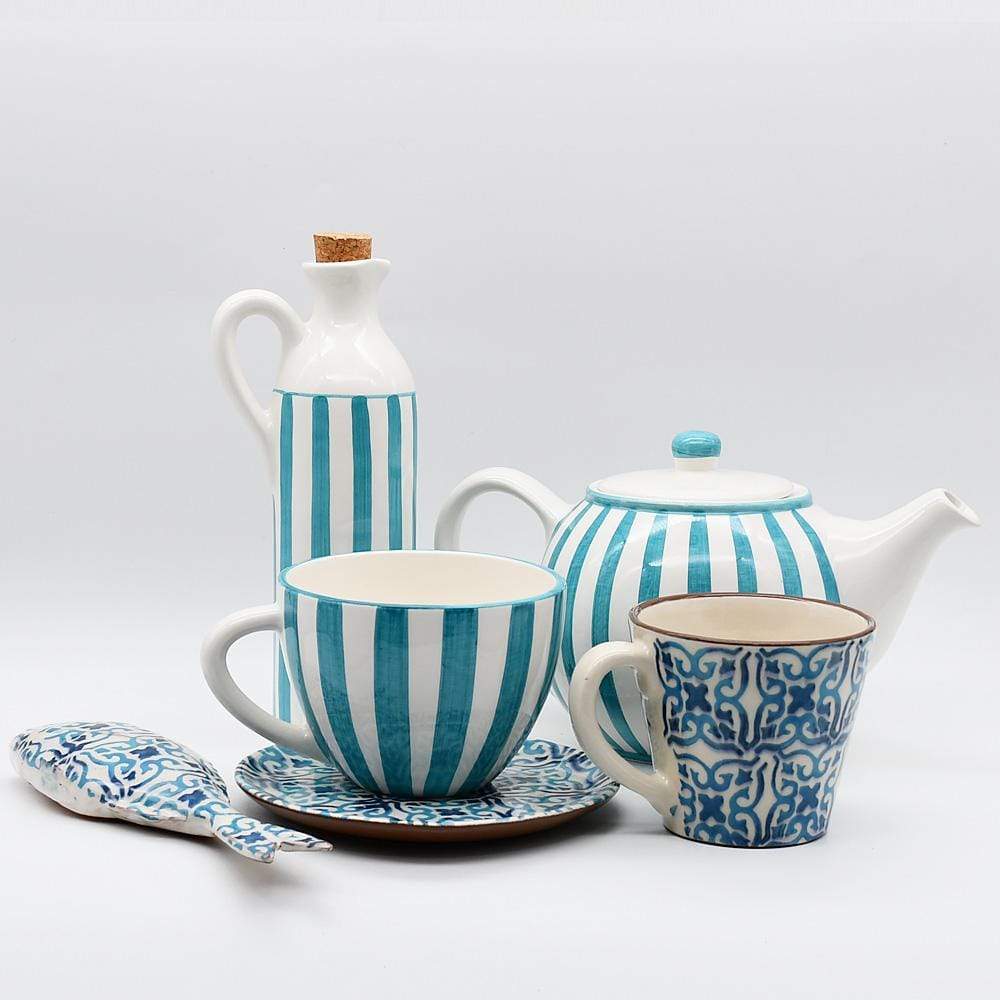 Carafe avec bouchon en liège I Vente en ligne Carafe à bouchon "Costa Nova Mar" 25cm - Turquoise 25cm