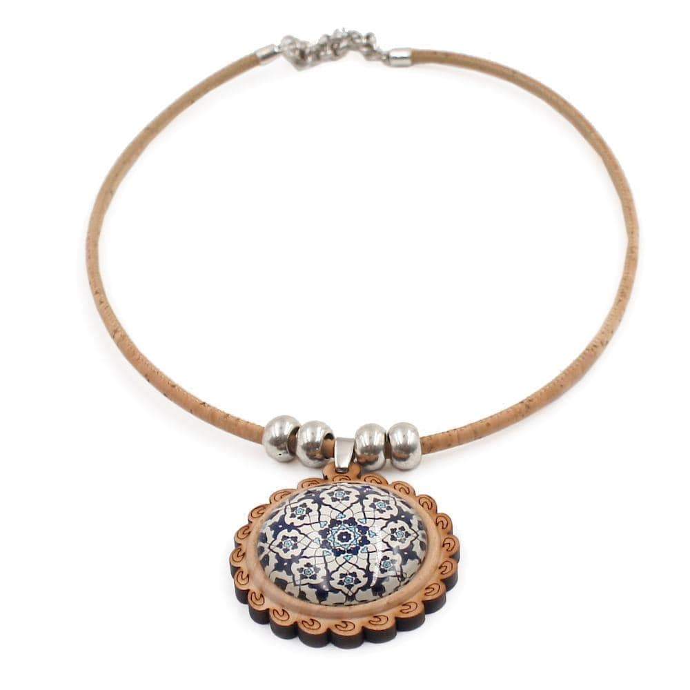 Cork necklace with Azulejos pendants in wood