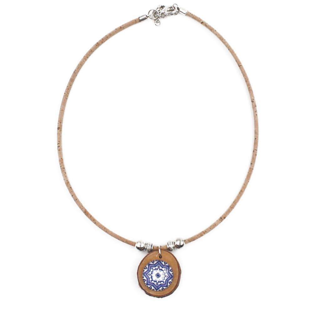 Cork necklace with Azulejos pendants in wood