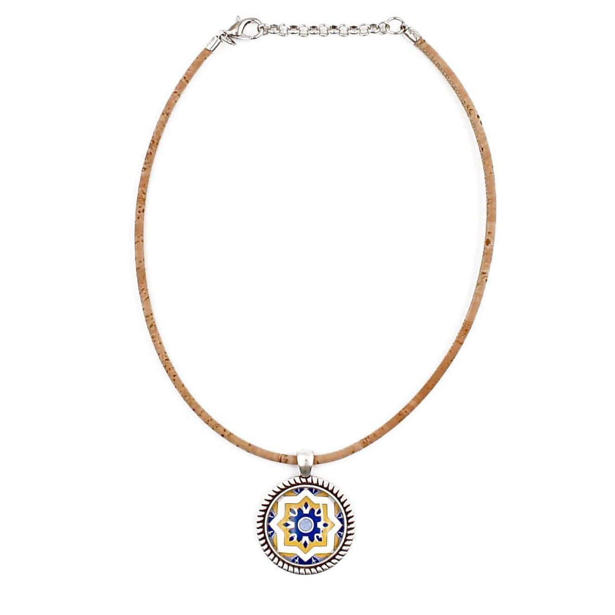 Cork necklace with Azulejos pendants in metal