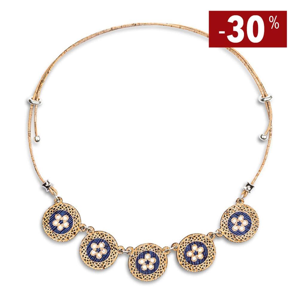 Collier en liège "Flores" Bleu