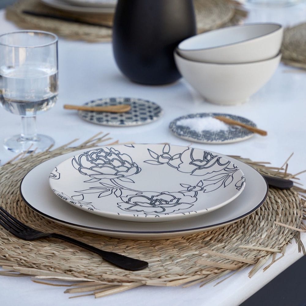 Ensemble de 4 assiettes en grès au motifs floraux Assiettes en grès "Éléments" - 21cm