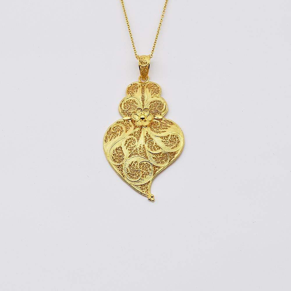 Coração de Viana I Pendentif en argent doré - 6cm