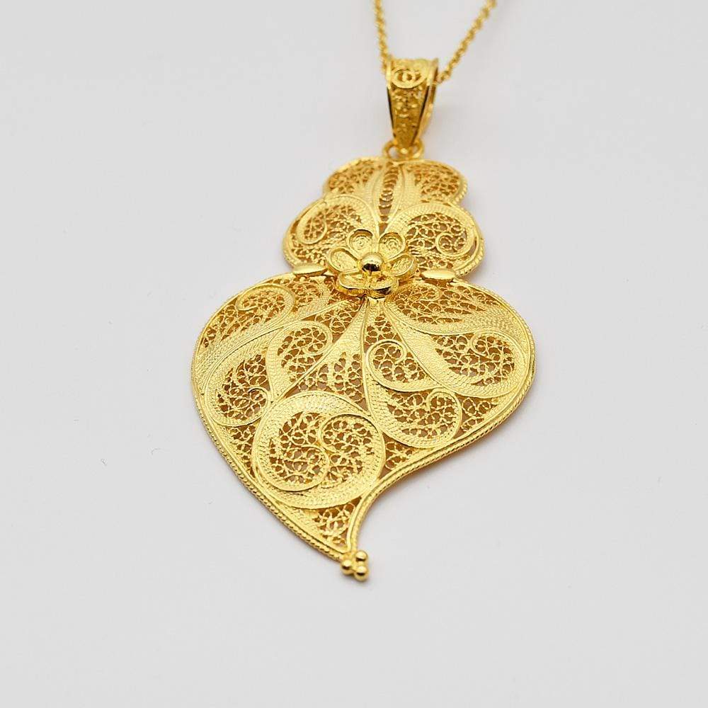 Coração de Viana I Pendentif en argent doré - 6cm